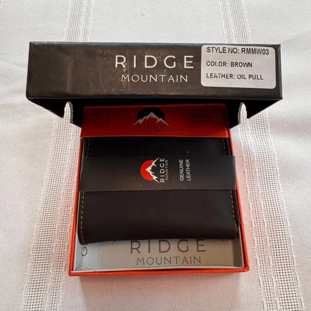 Ridge Mountain Mens Brown Oil Pull Leather Trifold Wallet RMMW03 NIB